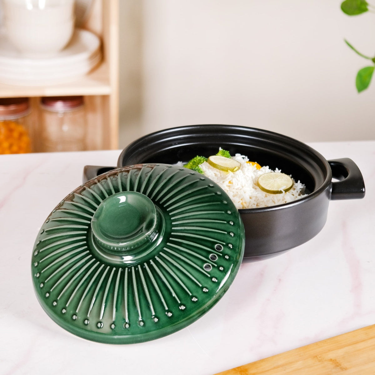 Botanica Ceramic Casserole Cooking Pot Green 2000ml Nestasia