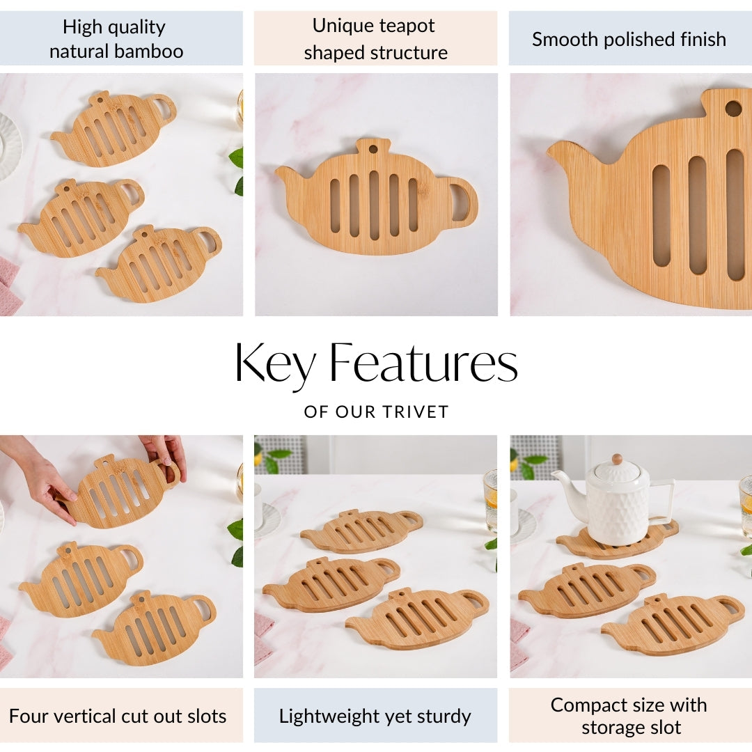 Teapot Trivet With Heat Resistant Bamboo Set Of 3 Nestasia