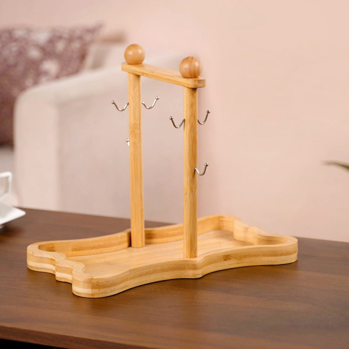 Hexagonal Minimalist White Tea Set With Wooden Stand Nestasia