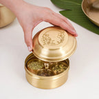 Brass Hibiscus Mukhwas Box with Lid – Traditional Spice Storage Container Nestasia