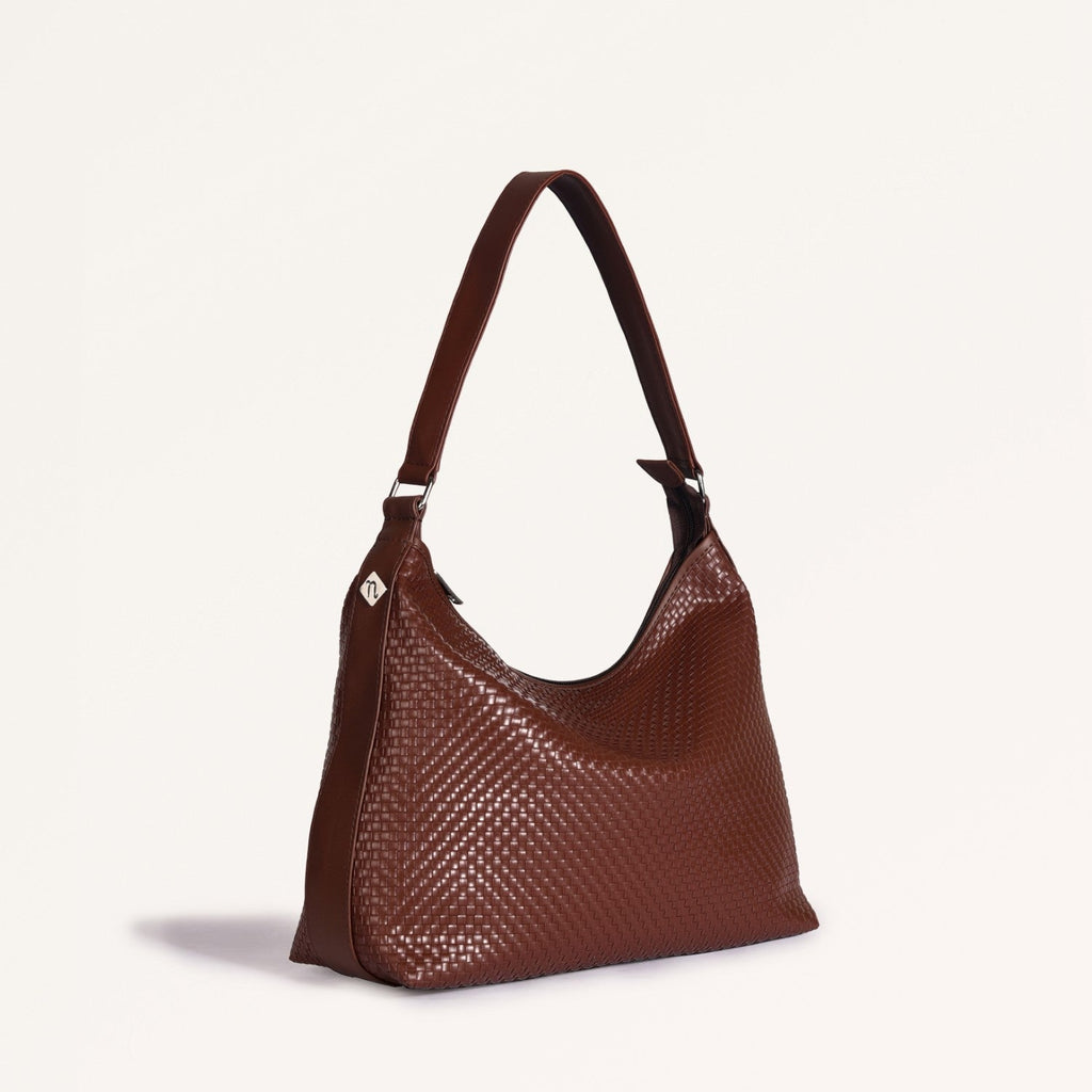 Soi Basket Weave Hobo Bag Brown Nestasia