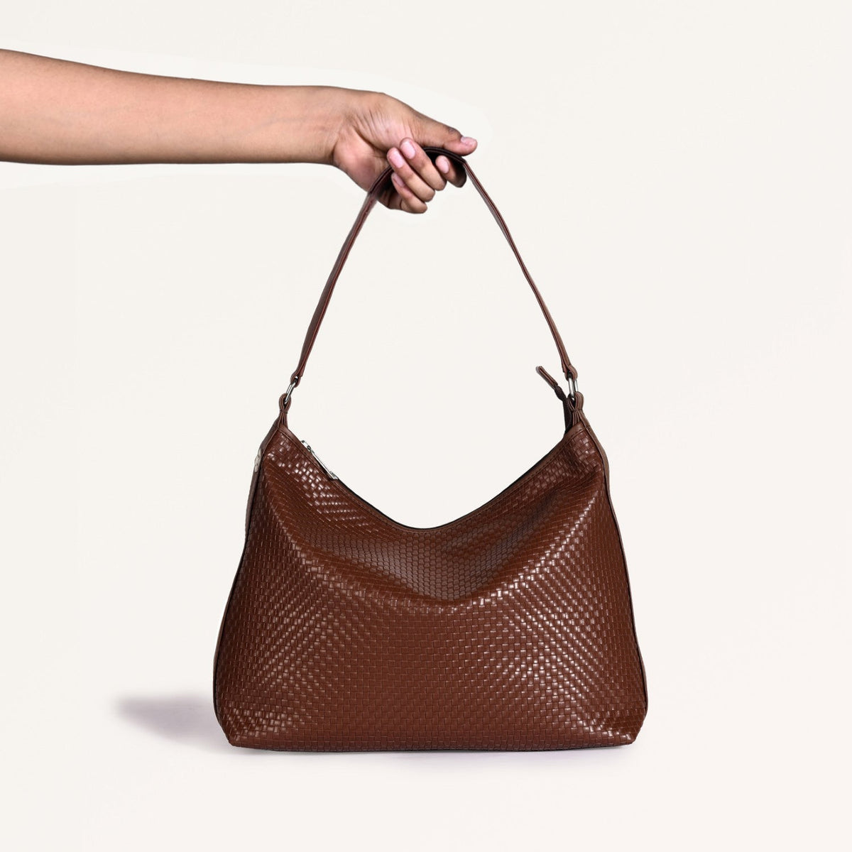 Soi Basket Weave Hobo Bag Brown Nestasia