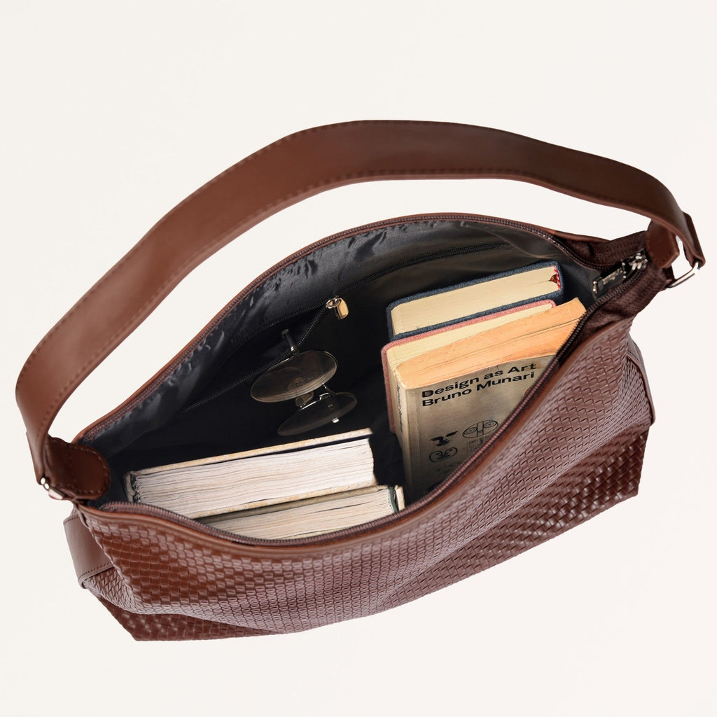 Soi Basket Weave Hobo Bag Brown Nestasia