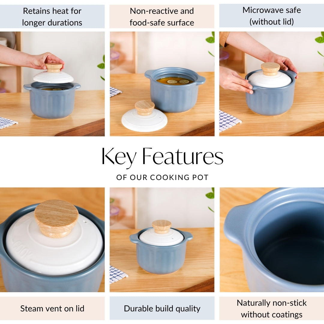 Homebrew Cooking Pot Ceramic Blue 1500ml Nestasia