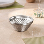 Honeycomb Matte Steel Double Wall Snack Bowl Silver 330ml Nestasia