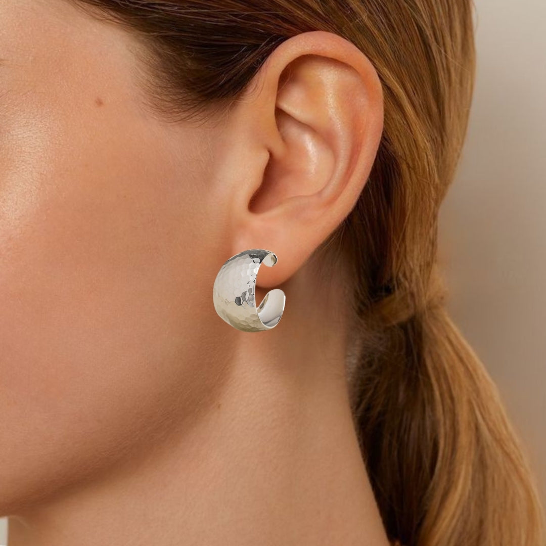 Honeycomb Textured Silver Hoop Earrings Nestasia