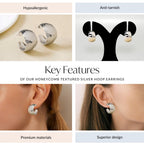Honeycomb Textured Silver Hoop Earrings Nestasia