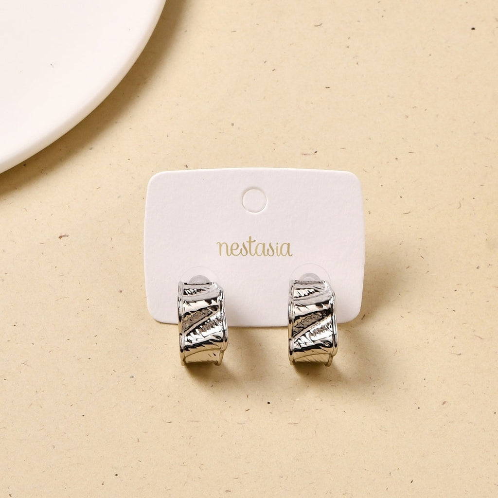 Sculpted Waves Hoops Silver Nestasia