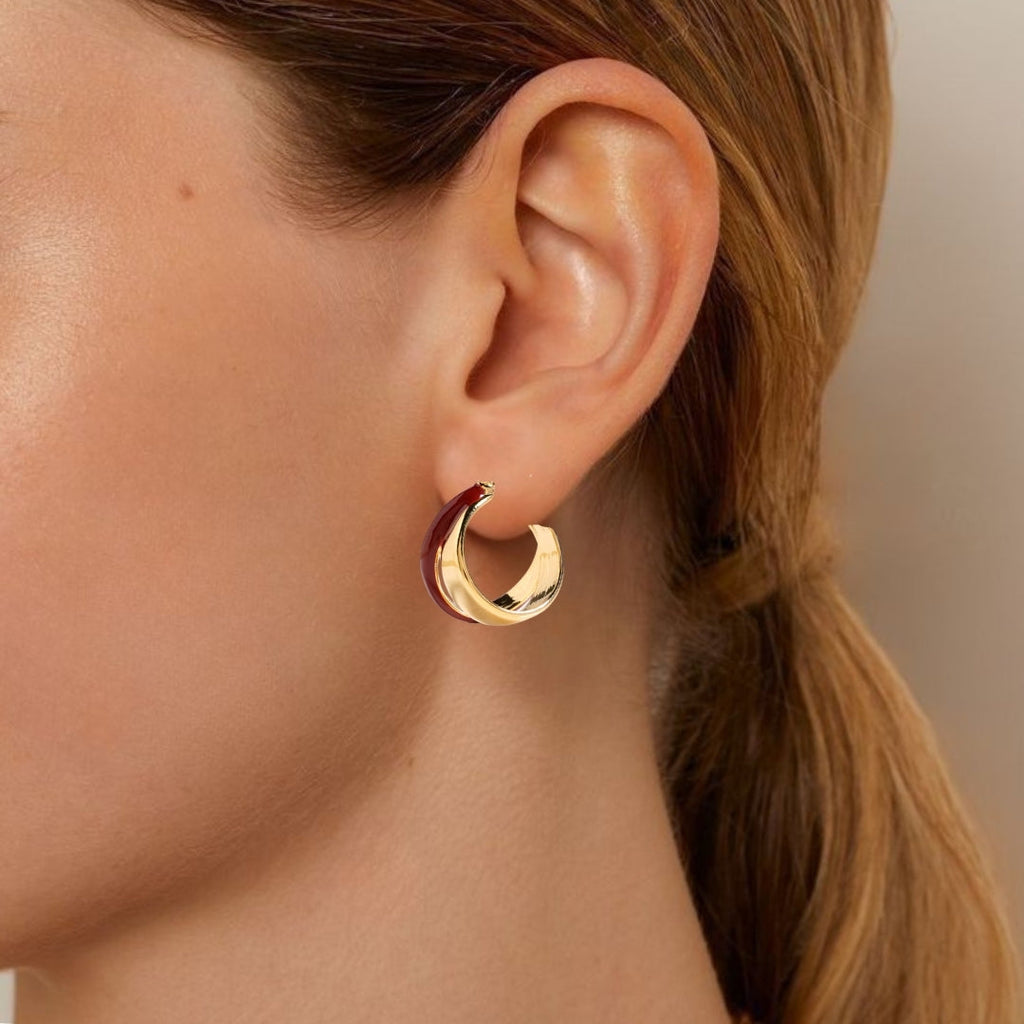 Dual Hoop Earrings Maroon Nestasia