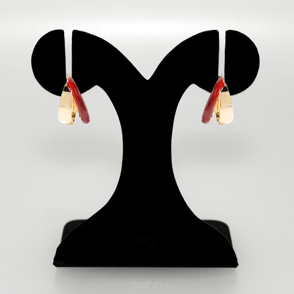 Dual Hoop Earrings Maroon Nestasia