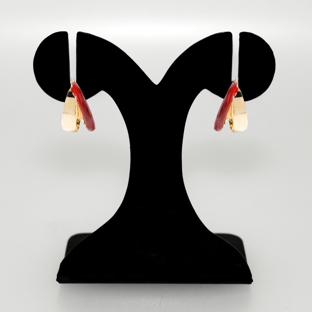 Dual Hoop Earrings Maroon Nestasia
