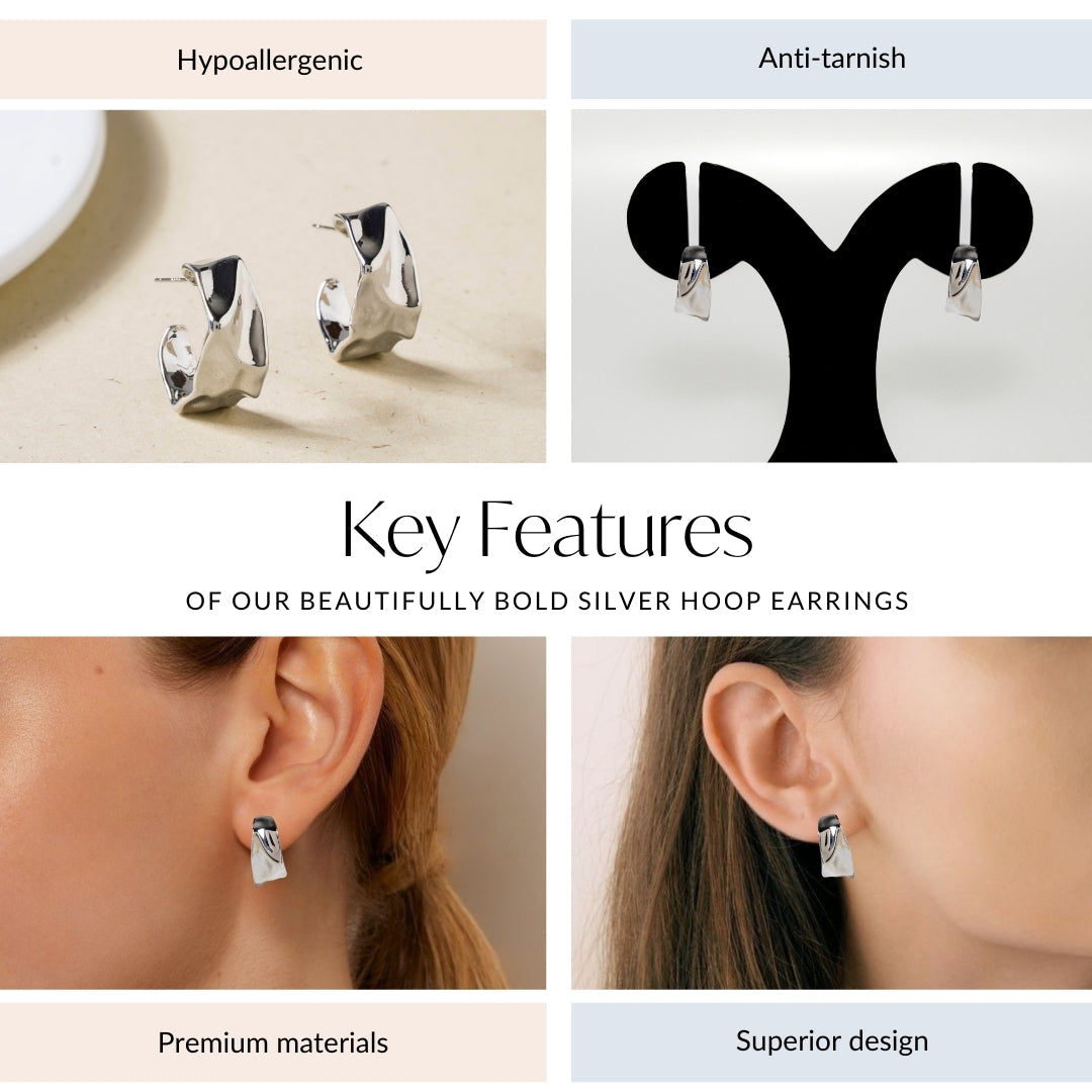 Beautifully Bold Silver Hoop Earrings Nestasia