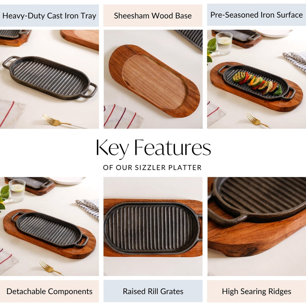 Barbecue Grill Plate With Seesham Wood Base Nestasia