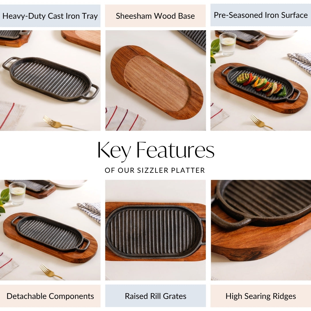 Barbecue Grill Plate With Seesham Wood Base Nestasia