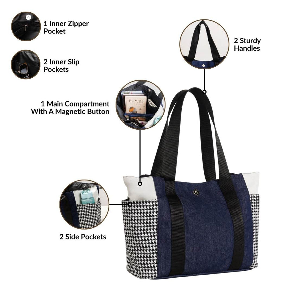 Houndstooth Pattern Tote Bag For Women Nestasia