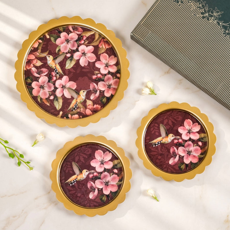 Hummingbird Scalloped Platter Set Of 3 Nestasia