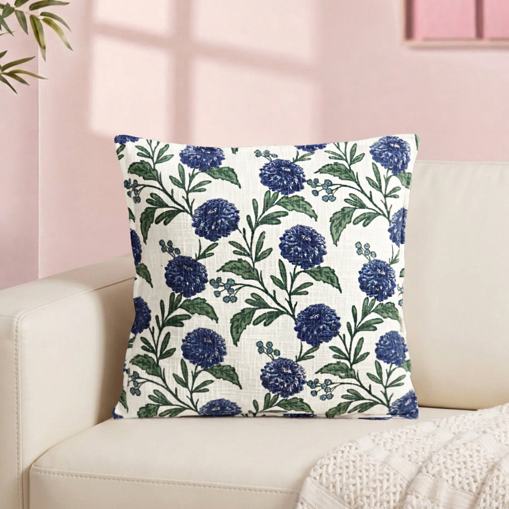 Hydrangea Grace Cotton Embroidered Cushion Cover 45x45cm Nestasia