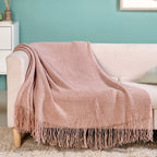 Dusty Pink Throw Knitted With Basket Weave Nestasia