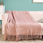 Dusty Pink Throw Knitted With Basket Weave Nestasia