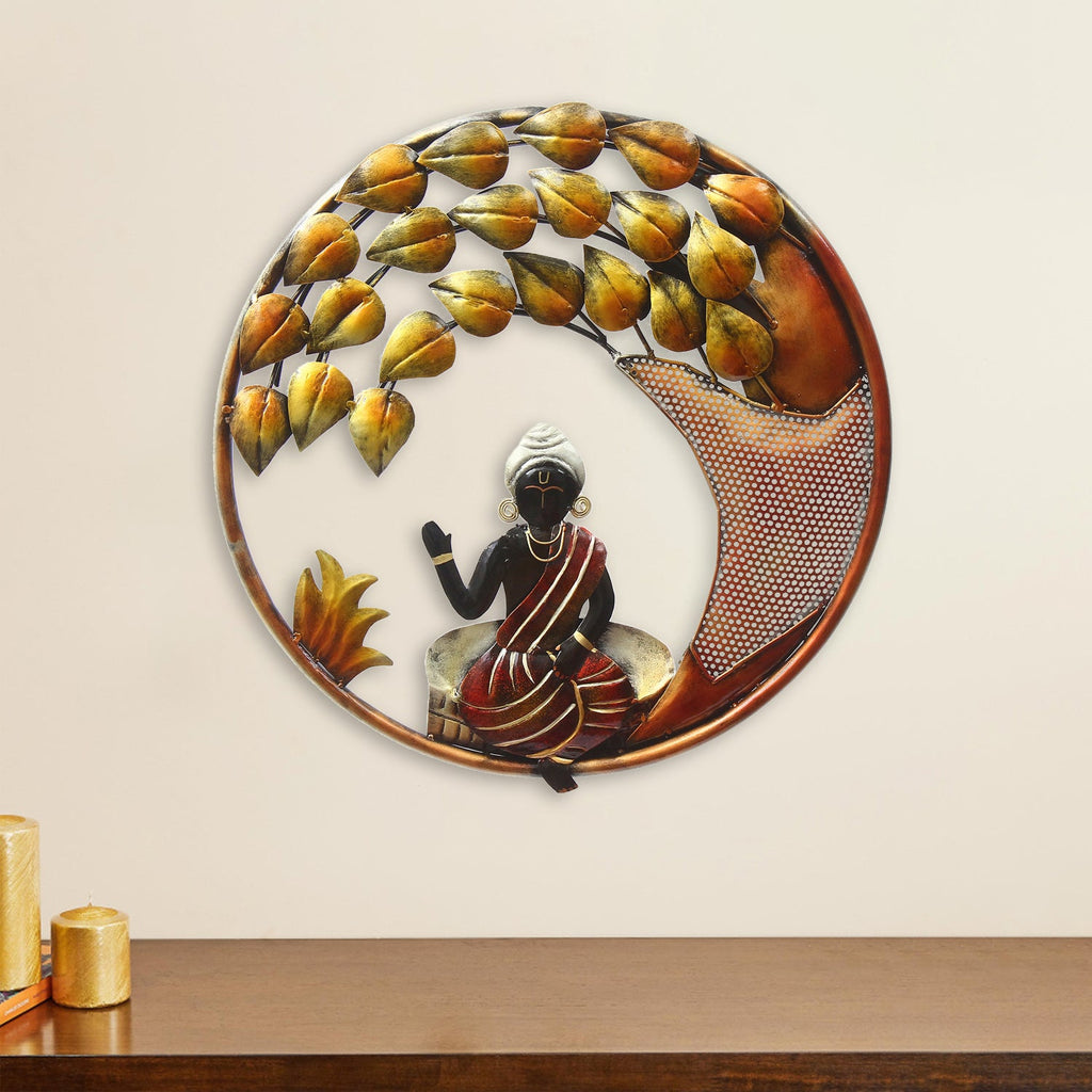 Decorative Lord Buddha with Leaves Handcrafted Iron Wall Hanging Kafalo