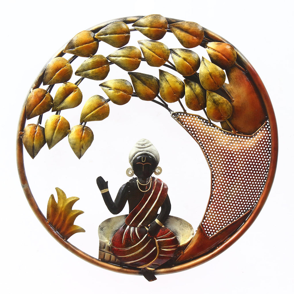 Decorative Lord Buddha with Leaves Handcrafted Iron Wall Hanging Kafalo