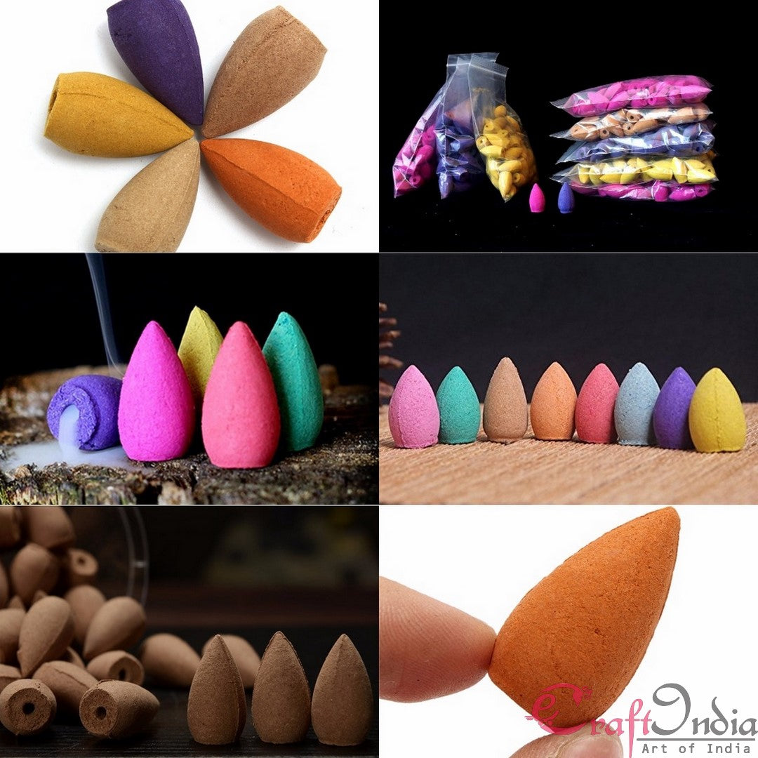 Multicolor Pack of 30 Backflow Incense Cones in Rose, Jasmine and Lavender Scent for Backflow Incense Burners Kafalo