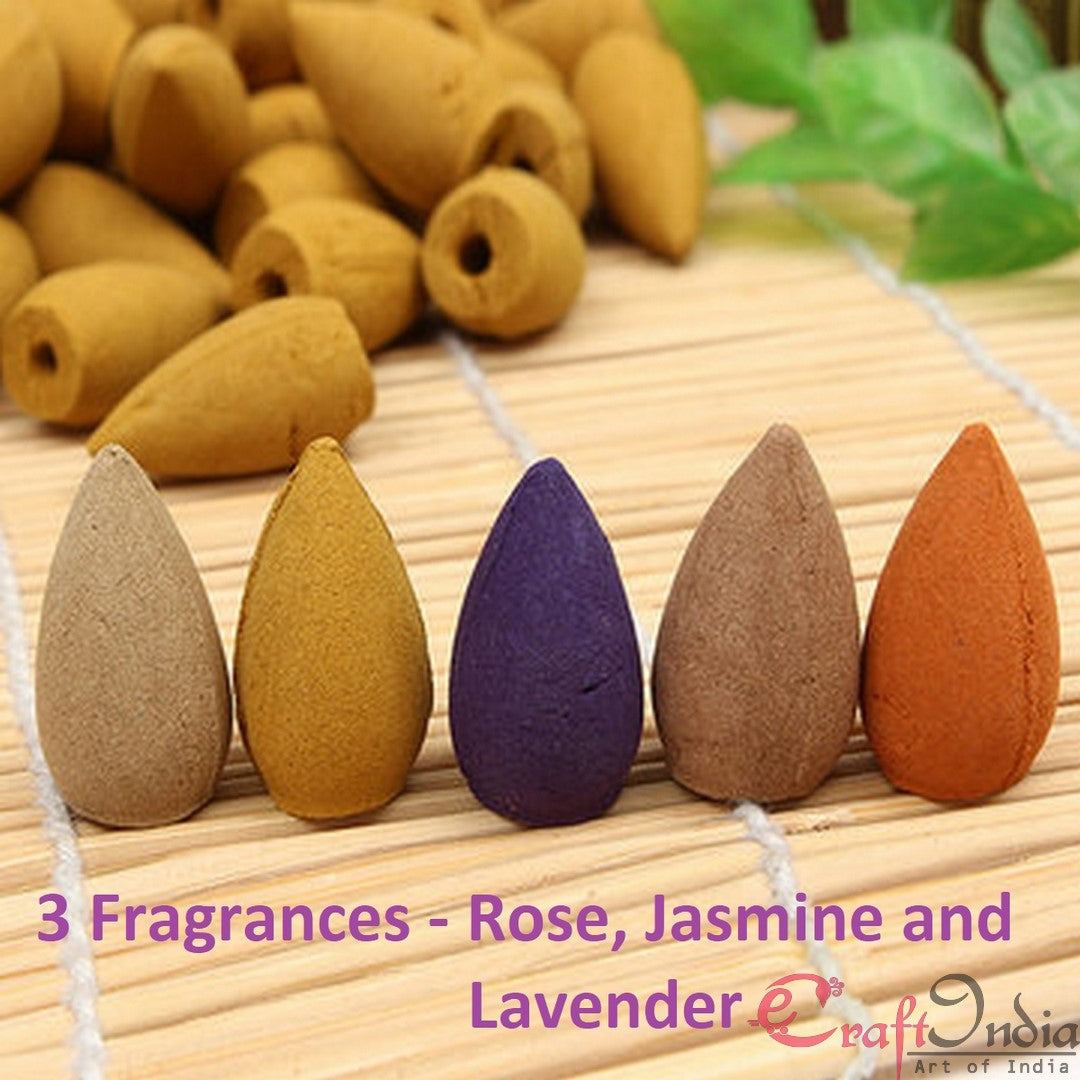 Multicolor Pack of 30 Backflow Incense Cones in Rose, Jasmine and Lavender Scent for Backflow Incense Burners Kafalo