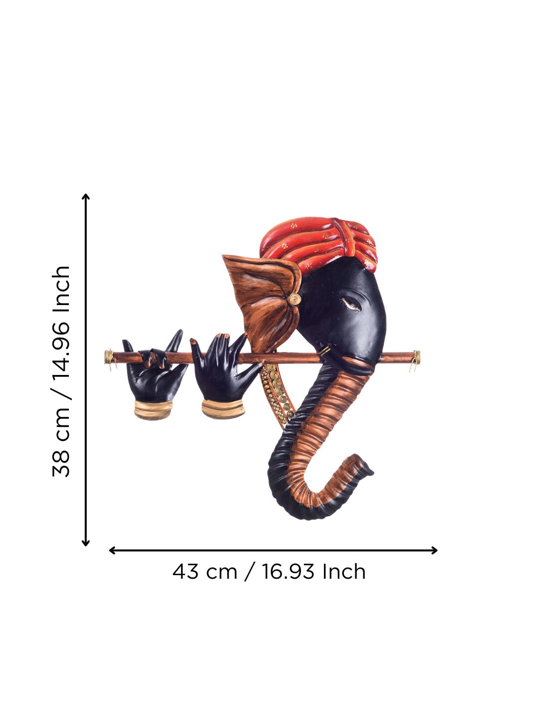 Wrought Iron Bansuri Ganesha Wall Hanging (Orange, Black, Brown) Kafalo