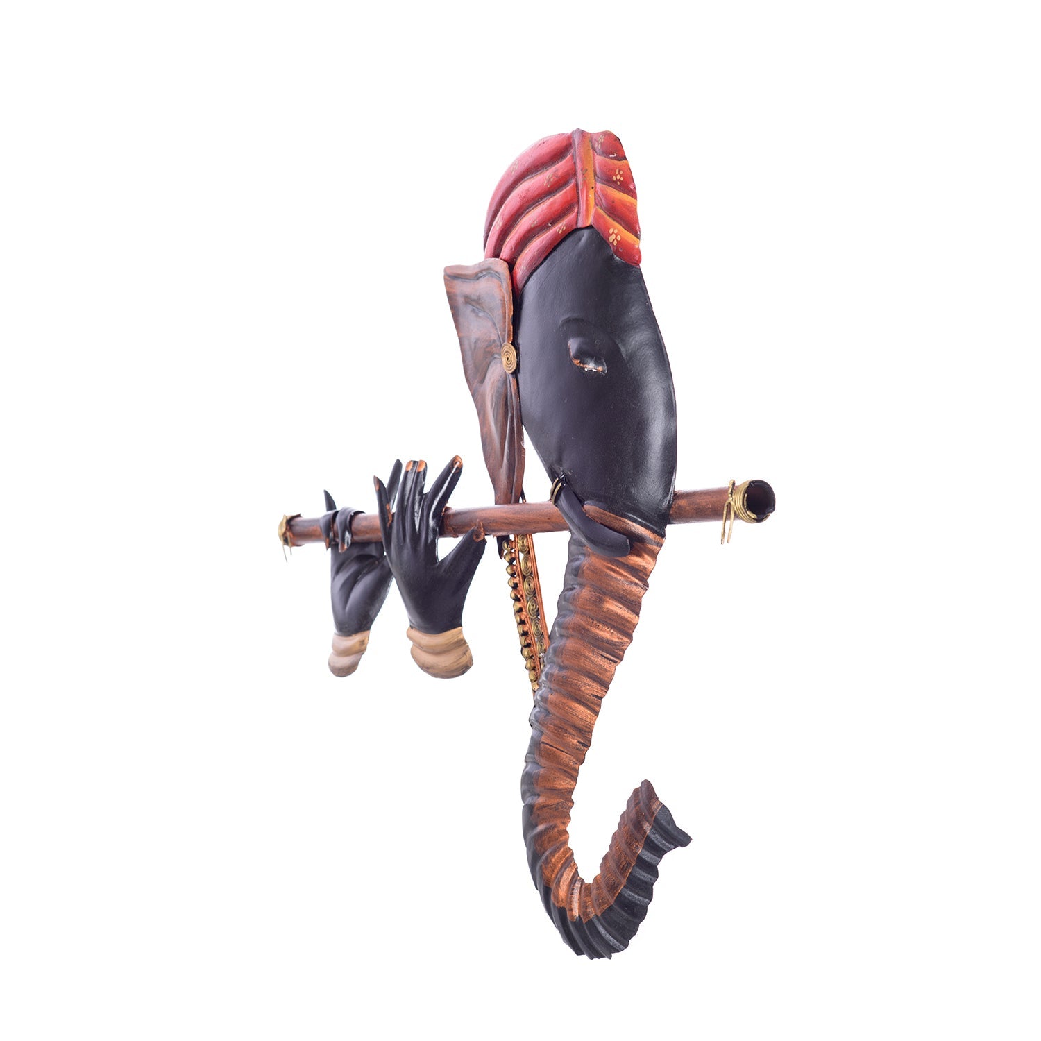 Wrought Iron Bansuri Ganesha Wall Hanging (Orange, Black, Brown) Kafalo