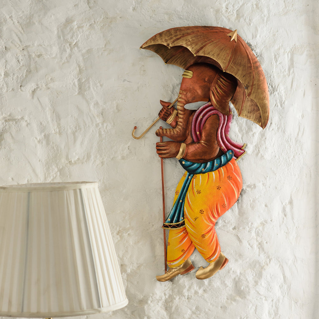 Wrought Iron Umbrella Ganesha Wall Hanging Decorative Showpiece Kafalo