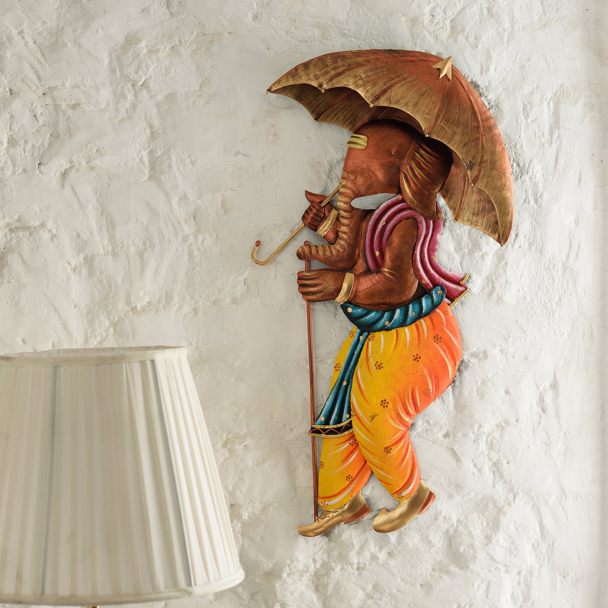 Wrought Iron Umbrella Ganesha Wall Hanging Decorative Showpiece Kafalo