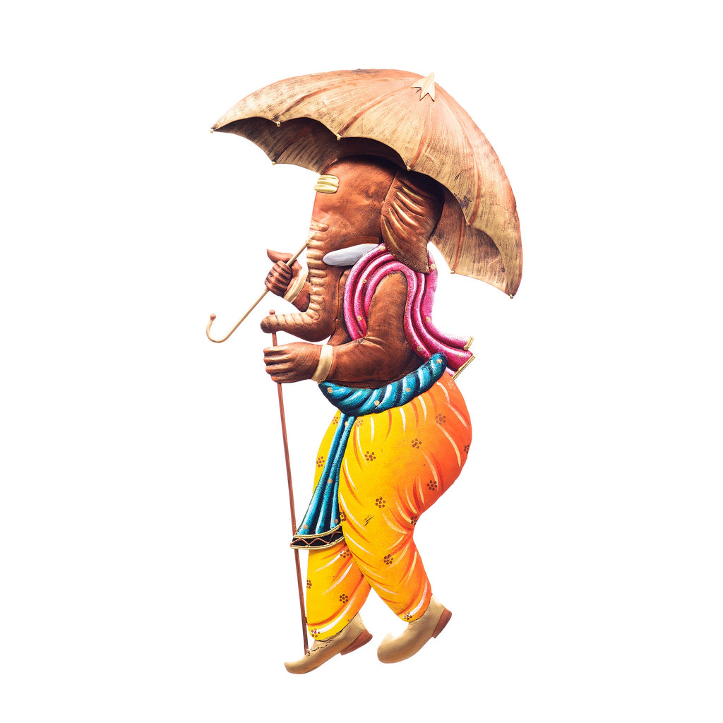 Wrought Iron Umbrella Ganesha Wall Hanging Decorative Showpiece Kafalo