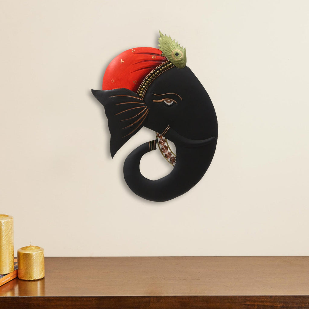 Lord Ganesha With Mor Pankh Decorative Iron Metal Wall Hanging Kafalo