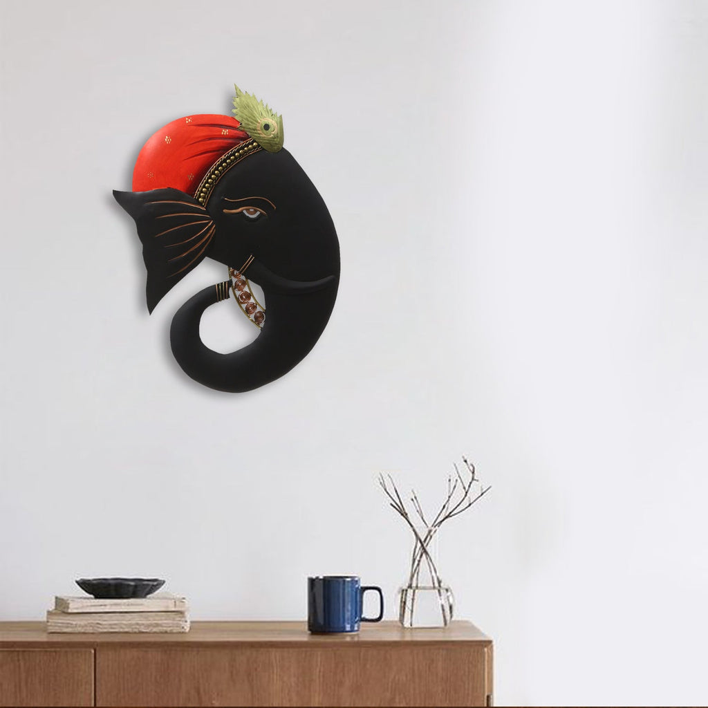 Lord Ganesha With Mor Pankh Decorative Iron Metal Wall Hanging Kafalo
