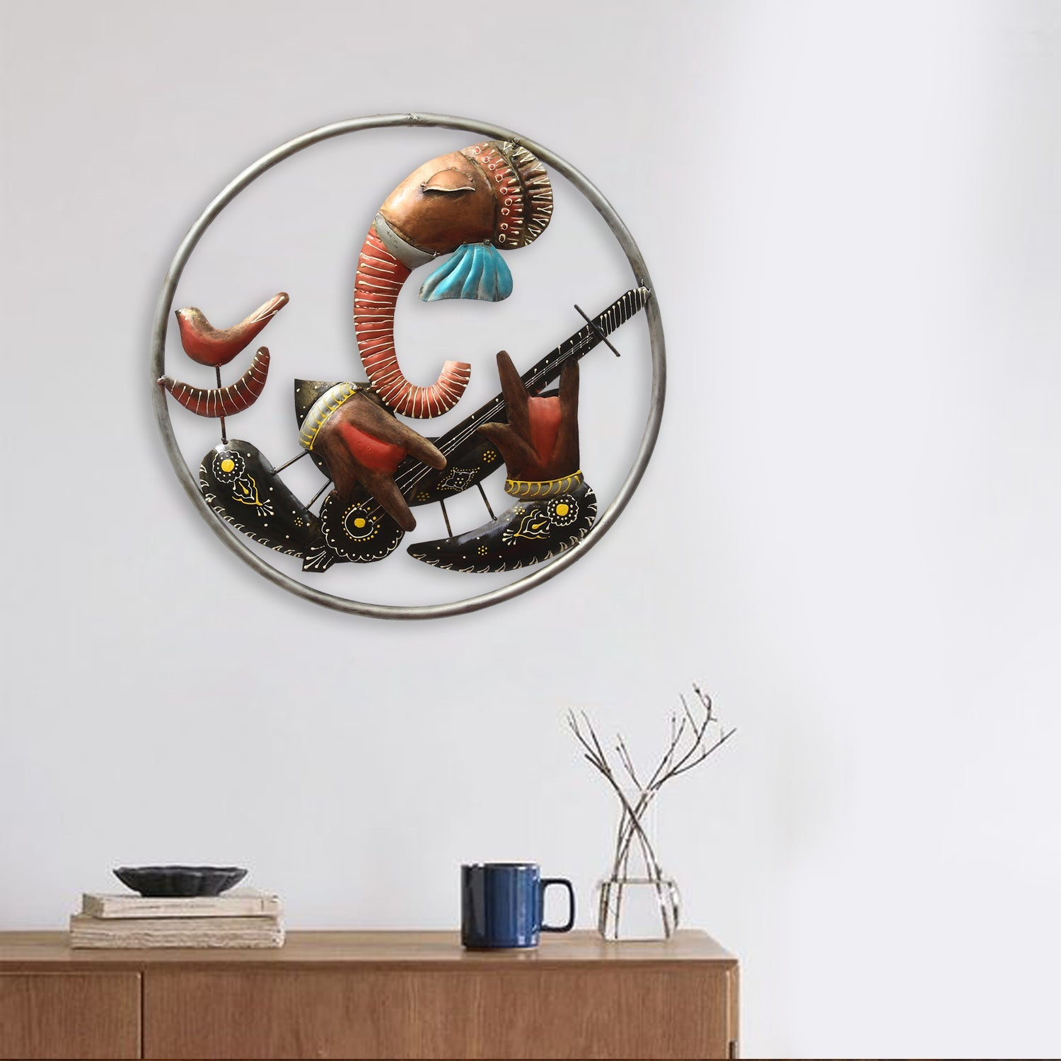 Lord Ganesha playing musical instrument Handcrafted Decorative Iron Wall Hanging Kafalo