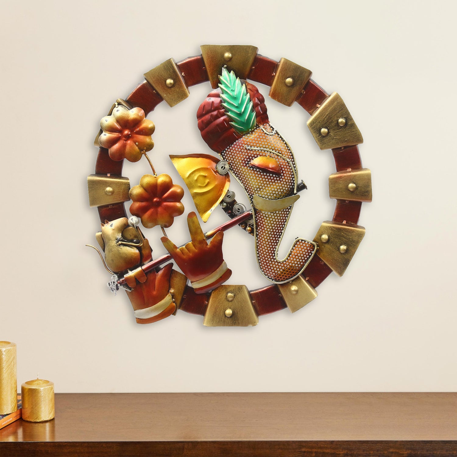 Lord Ganesha in Lord Krishna Avatar Handcrafted Decorative Iron Wall Hanging Kafalo