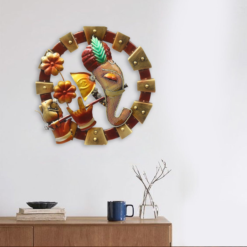 Lord Ganesha in Lord Krishna Avatar Handcrafted Decorative Iron Wall Hanging Kafalo