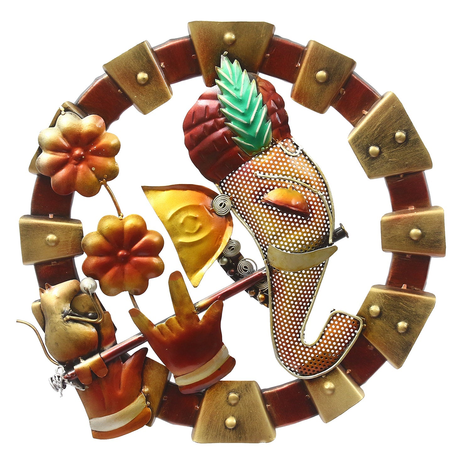 Lord Ganesha in Lord Krishna Avatar Handcrafted Decorative Iron Wall Hanging Kafalo
