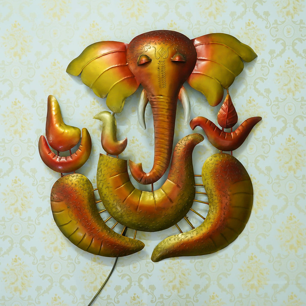 Decorative Lord Ganesha Handcrafted Iron Wall Hanging with background LED's Kafalo