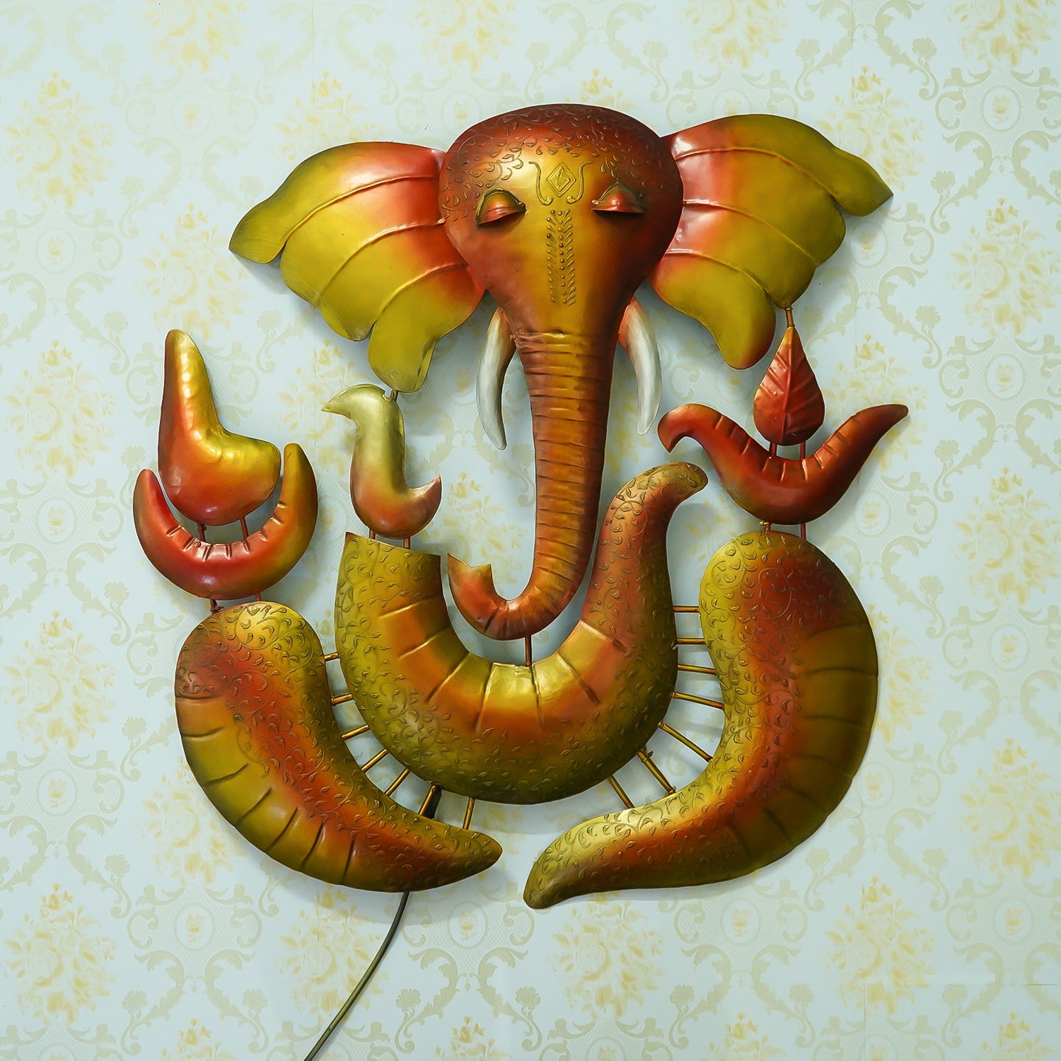 Decorative Lord Ganesha Handcrafted Iron Wall Hanging with background LED's Kafalo