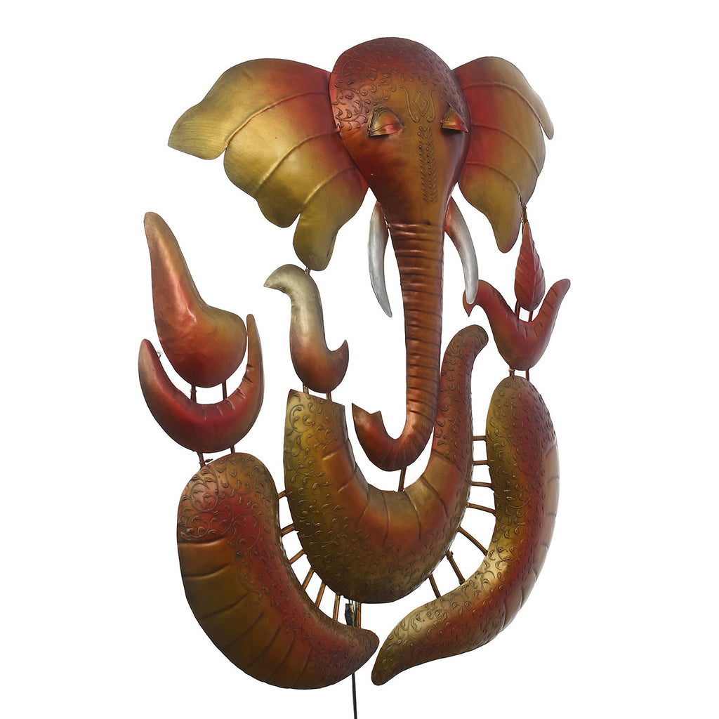 Decorative Lord Ganesha Handcrafted Iron Wall Hanging with background LED's Kafalo