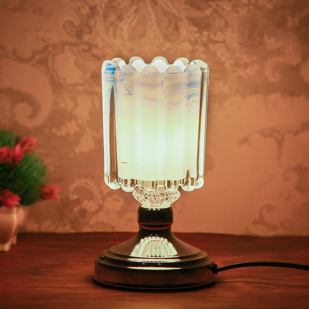 Designer Blue Silver Solid Metal Table Lamp For Bedroom, Living Room 20*10 Cm (4" x 7.5" Inch | Blue) Kafalo