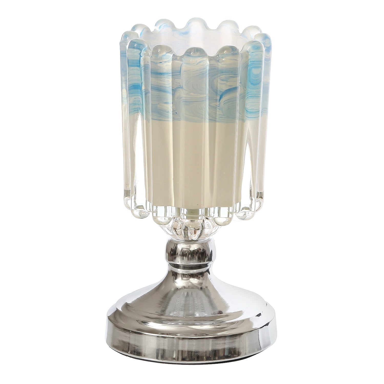 Designer Blue Silver Solid Metal Table Lamp For Bedroom, Living Room 20*10 Cm (4" x 7.5" Inch | Blue) Kafalo