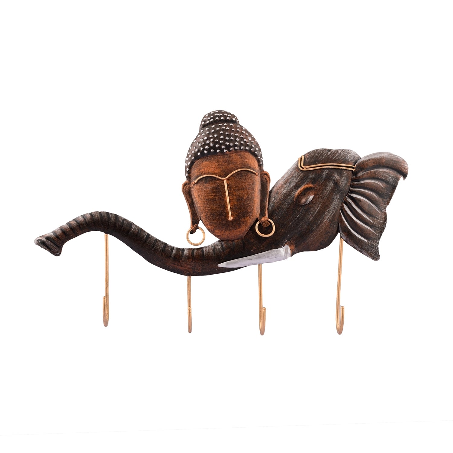 Buddha Head on Elephant Trunk Wrought Iron Key Holder Kafalo