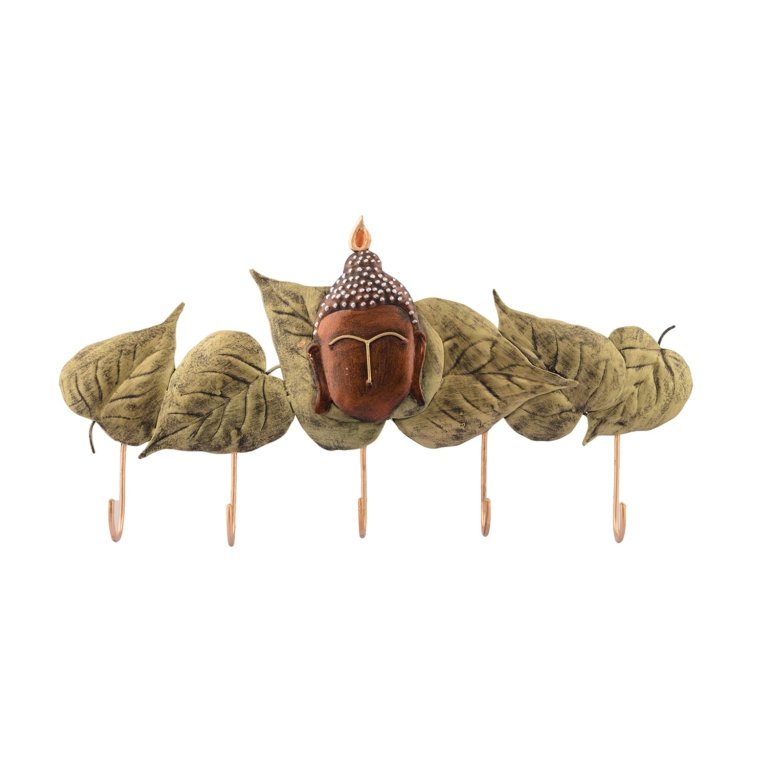 Buddha Head with Green Leaves Wrought Iron Key Holder Kafalo