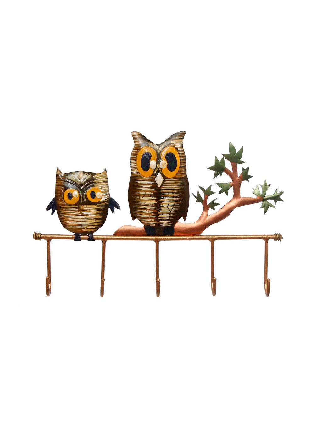 2 Owl Theme Colorful Art 5 Hooks Iron Key Holder (Black, Brown and Green) Kafalo