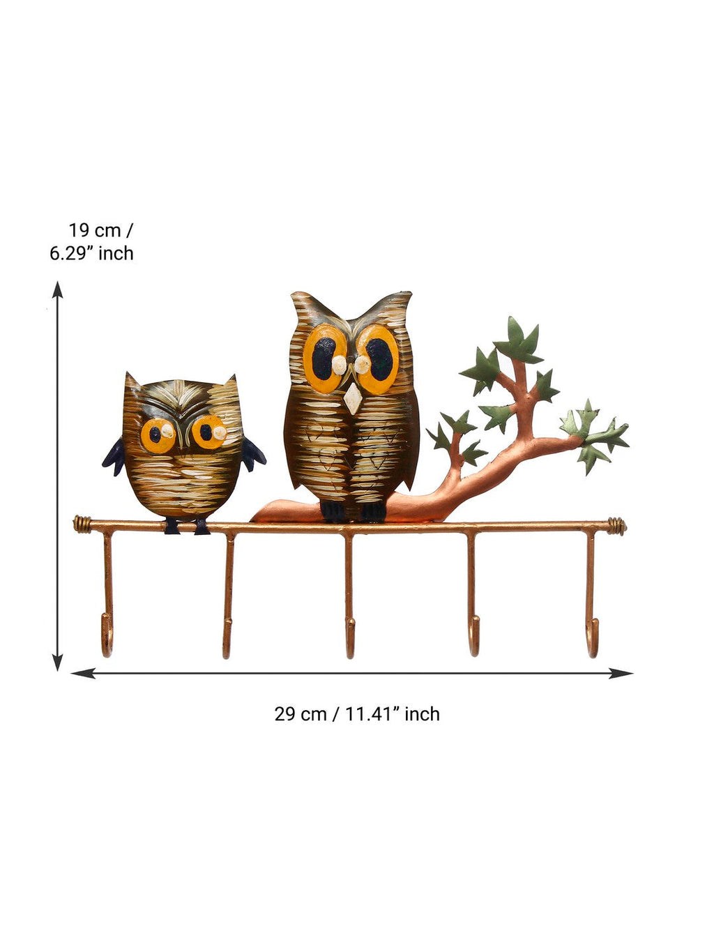2 Owl Theme Colorful Art 5 Hooks Iron Key Holder (Black, Brown and Green) Kafalo