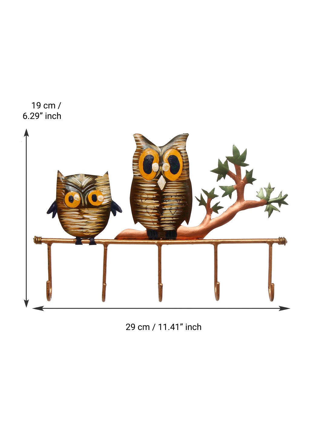 2 Owl Theme Colorful Art 5 Hooks Iron Key Holder (Black, Brown and Green) Kafalo