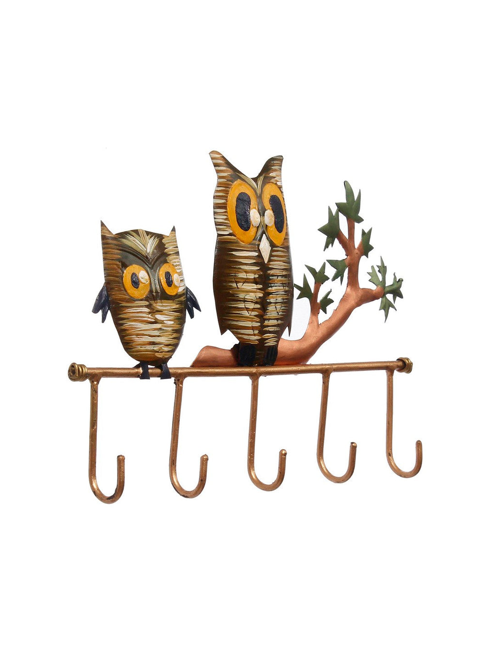 2 Owl Theme Colorful Art 5 Hooks Iron Key Holder (Black, Brown and Green) Kafalo