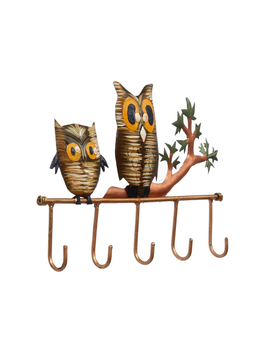 2 Owl Theme Colorful Art 5 Hooks Iron Key Holder (Black, Brown and Green) Kafalo
